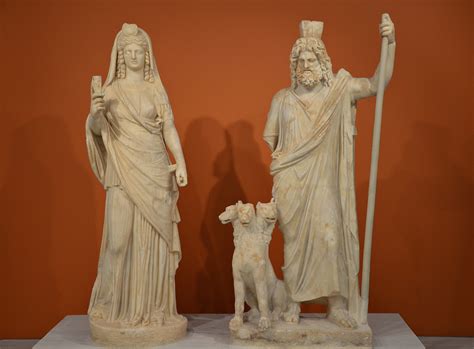 Statue Group Of Persephone Isis And Pluto Serapis With Cerberus
