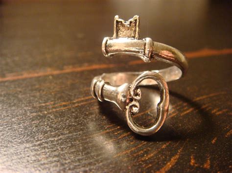 Steampunk Skeleton Key Ring In Antique Silver Adjustable