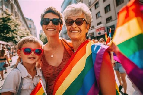 Mujeres Lesbianas Maduras Con Joven Lgbtq Aceptación Generativa Ai Foto Premium