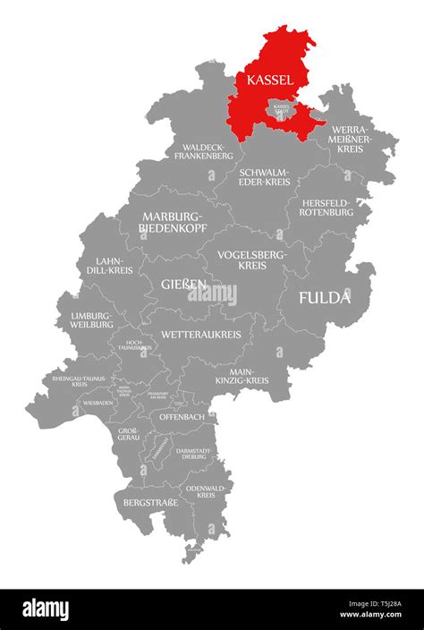 Kassel County Red Highlighted In Map Of Hessen Germany Stock Photo Alamy