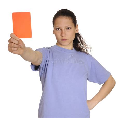 Young Woman Shows Red Card Stock Photo Image Of Shot 19012070