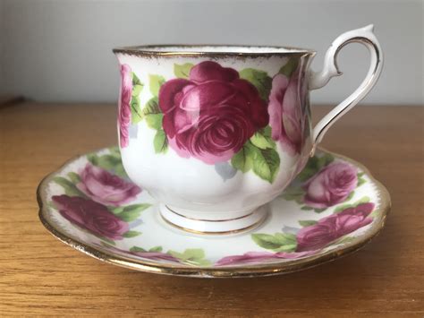 Royal Albert Old English Rose Tea Cup And Saucer Dark And Light Pink Roses Vintage Teacup And
