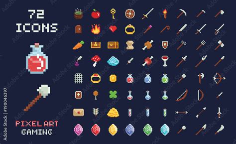 Pixel Art Vector Game Design Icon Video Game Interface Set Weapons