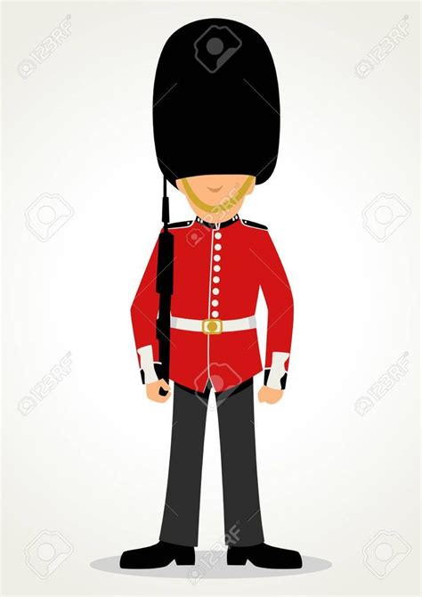 Simple Cartoon Of A Queens Guard In Traditional Uniform British