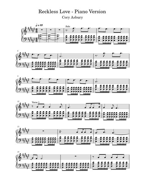 Reckless Love Piano Version Cory Asbury Sheet Music For Piano Solo