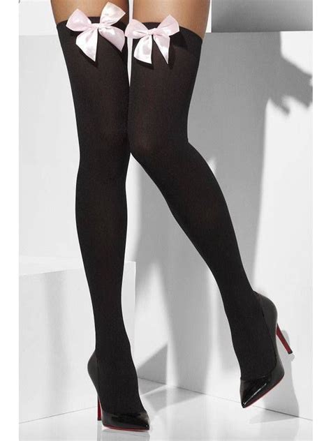 fever black opaque stockings with pink bows 8 18 nico lingerie