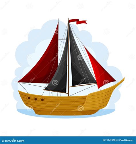 Pirate Sailing Ship With Square Rigged Masts Navigating Upon Water