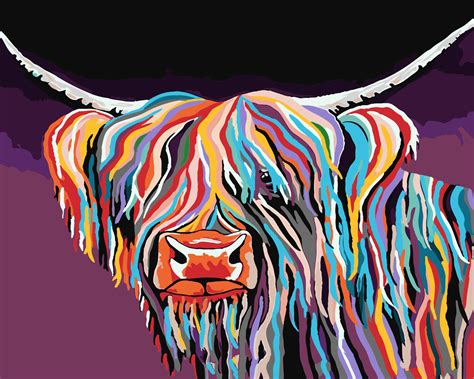 Colourful Highland Cow Art Paint By Numbers Highland Cow Art