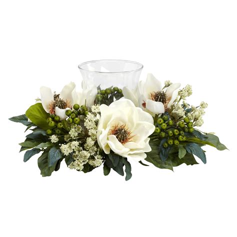 Artificial magnolia flowers in vase. Magnolia Candelabrum Silk Flower Arrangement