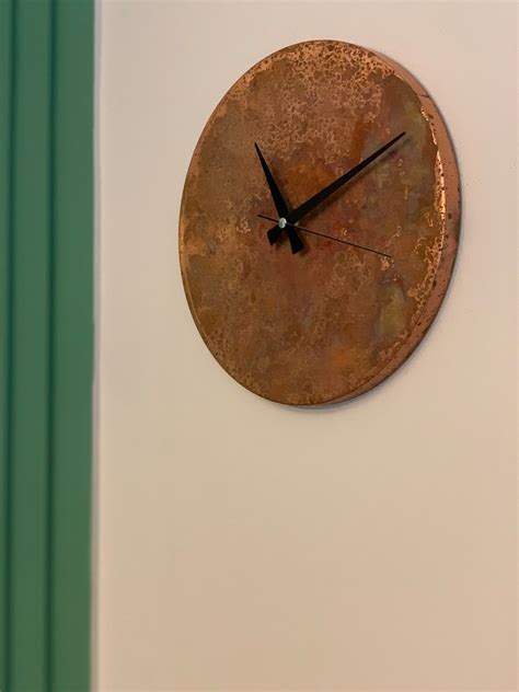 Handmade Rusted Minimalist Wall Clock Copper Patina Wall Etsy