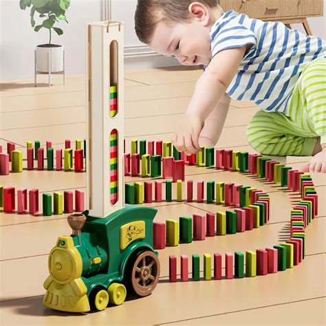 Kids Domino Train Car Set With Sound And Light Automatic Laying Dominoes