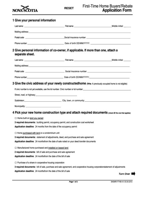 Fillable First Time Home Buyers Rebate Application Form Printable Pdf