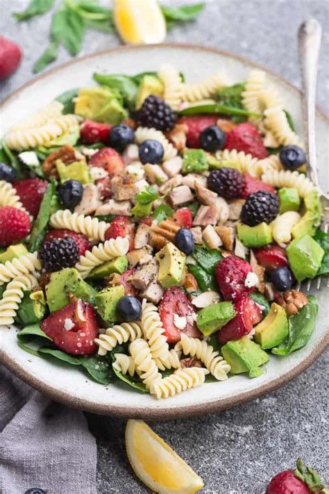 My favorite salad dressing for spinach salad has always been something sweet to offset the spinach's slight bitterness. Mixed Berry Spinach Pasta Salad - Life Made Sweeter
