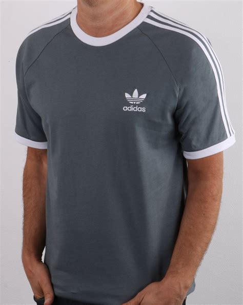 Adidas Originals 3 Stripes T Shirt Slate Grey 80s Casual Classics