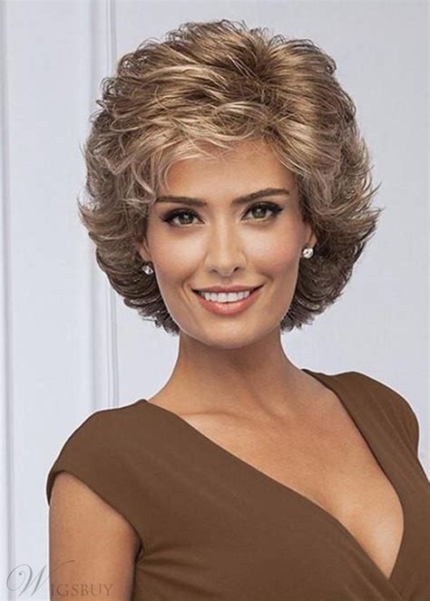 Womens Short Layered Hairstyles Side Part Synthetic Hair With Bangs