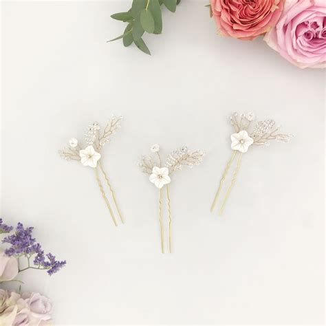 Floral Wedding Hair Pins By Britten Gold Bridal Hair Pin Flower Hair