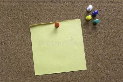 Yellow Memo Note With Colorful Push Pin On A Notice Cork Boardcopy