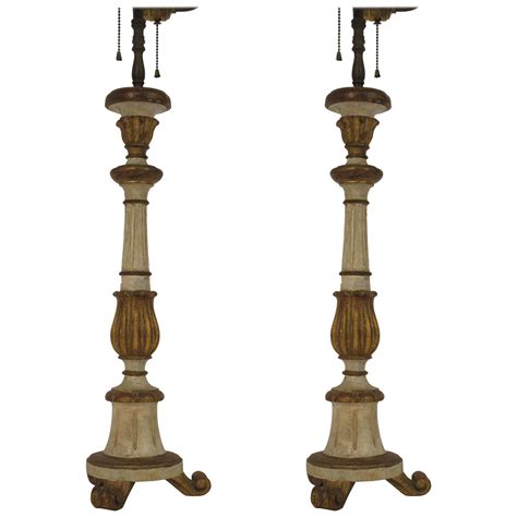 Pair Of Silver Gilt Baroque Carved Wood Candlestick Lamps At 1stdibs