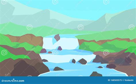 Abstract Landscape Little Waterfalls Stock Vector Illustration Of