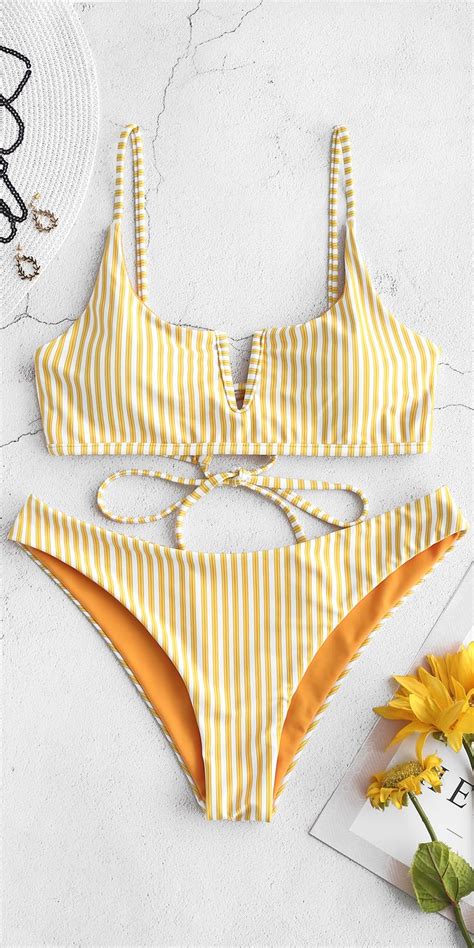 2019 V Wired Striped Bikini Set Rubber Ducky Yellow Bikinis