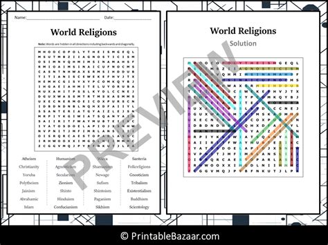 World Religions Word Search Puzzle Worksheet Activity Teaching Resources