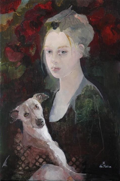A Painting Of A Woman Holding A Dog