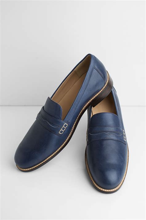 Kachorovska Blue Leather Loafers Dress Shoes Men Loafers Men