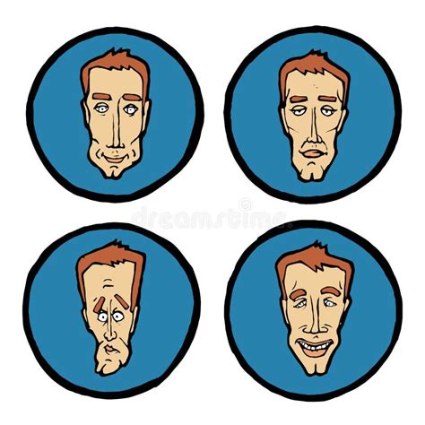 Facial Expressions In Man S Faces Emotions Icons Set Stock Vector