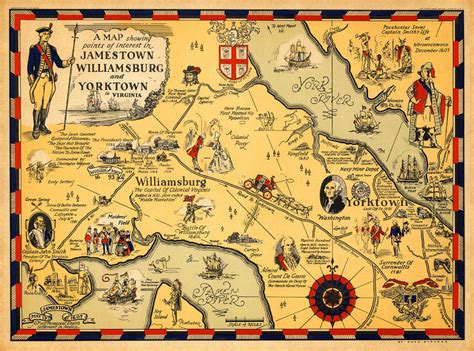 Map Of Virginia 16071930 With Williamsburg Jamestown Yorktown