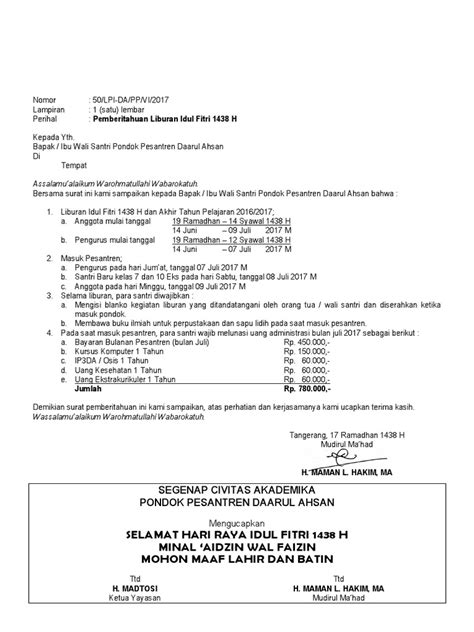 Surat Pemberitahuan Libur Hari Raya Idul Fitri - Kumpulan ...