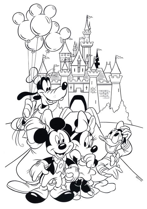 Printable Disney World Castle And Mickey Mouse Coloring Pages Print