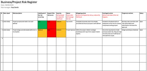 Risk Register Template Boardpro Board Management And Productivity