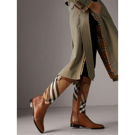 Lyst Burberry House Check And Leather Riding Boots