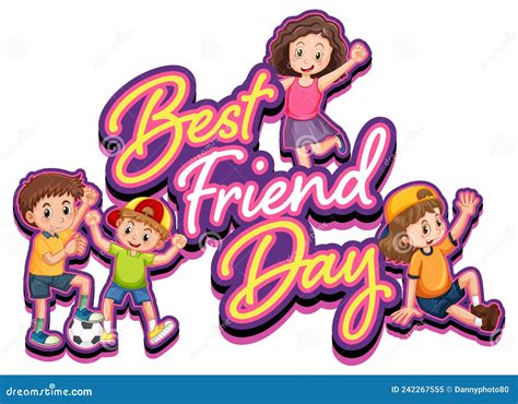 Best Friend Day With Children Cartoon Character Stock Vector