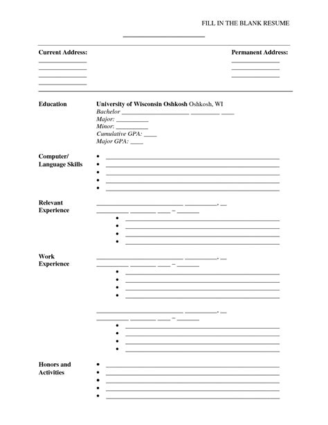 Fill In Blank Resume Form Fill In The Blank Sample Resume Free