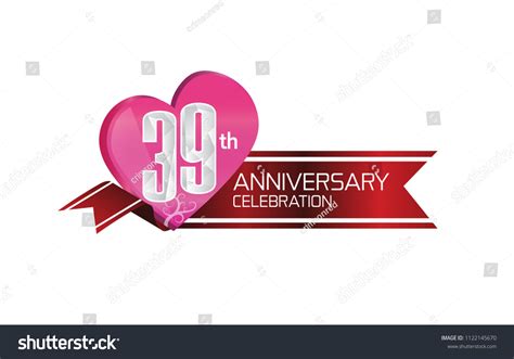 39th Anniversary Celebration Pink Heart Red Stock Vector Royalty Free