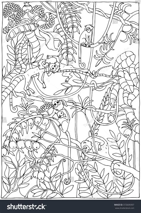 Monkey Jungle Coloring Page Stock Vector 372609397 Shutterstock
