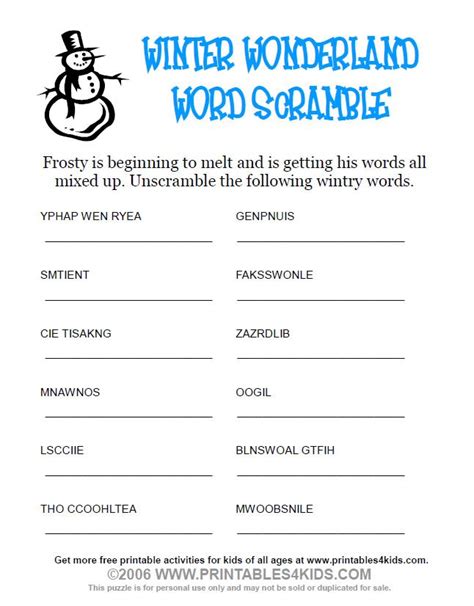 Winter Word Scramble Answers Marian Mcleans Word Scramble
