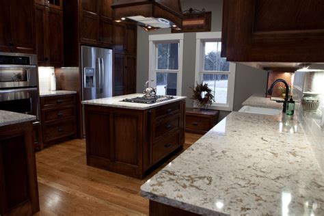 Guide to what are the best option and colors when replacing counters? TEL: 573.635.0537 - NATURAL STONE | Countertop design, Cherry cabinets kitchen, Cambria countertops