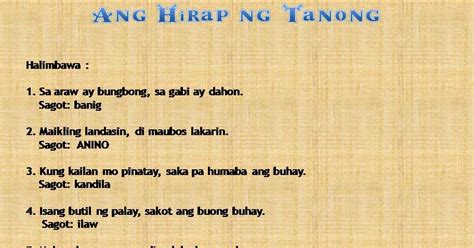 Bugtong Bugtong Mga Halimbawa Ng Mga Bugtong Pambata May Sagot Na My