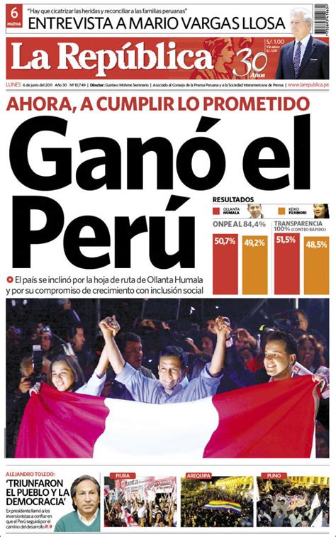 Periódico La Republica Perú Periódicos De Perú Edición De Lunes 6