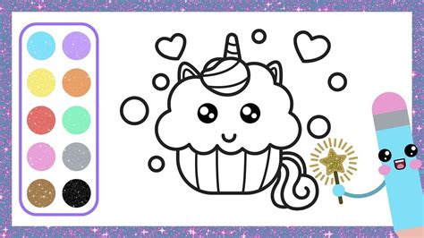 Draw And Color A Rainbow Cupcake Unicorn For Kids 🌈🧁🦄childrens