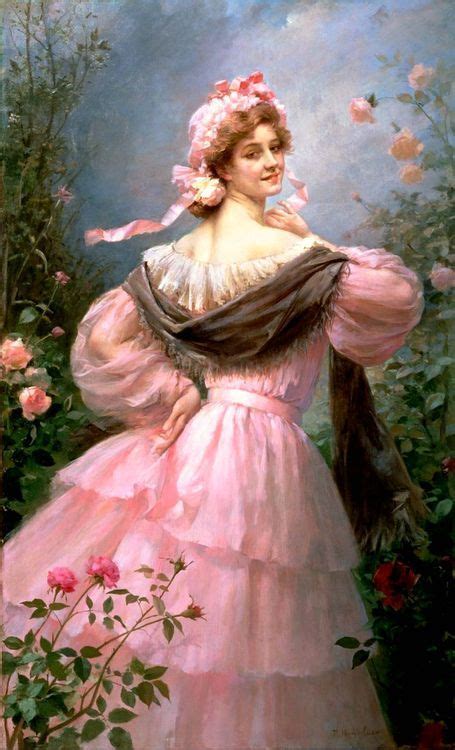 Elegant Woman In A Rose Garden Marie Felix Hippolyte Lucas Vintage