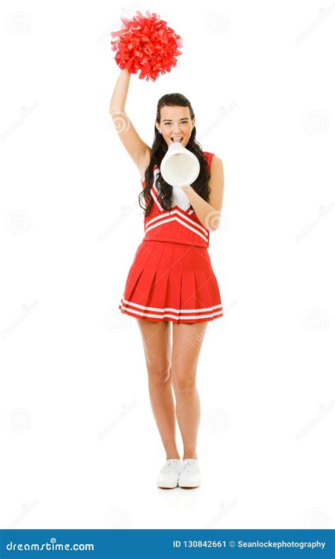 Cheerleader Yelling Through A Megaphone Stock Image Image Of Cheerleader Woman 130842661
