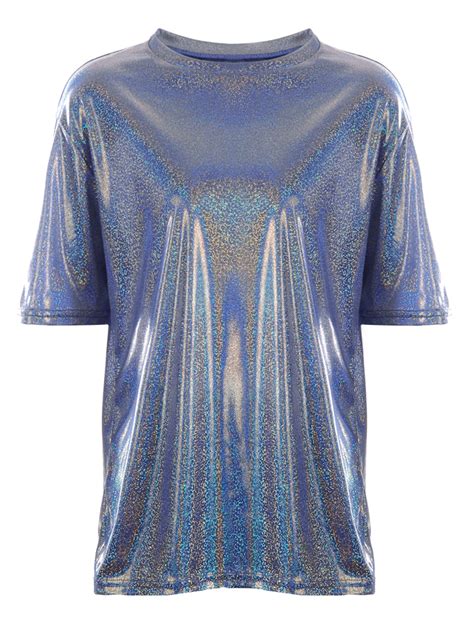Feinuhan Womens Holographic Metallic T Shirt Shimmer Sparkle Top