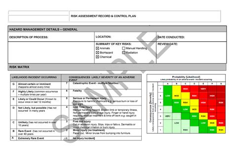 Example Template Risk Assessment Risk Assessment Record And Control