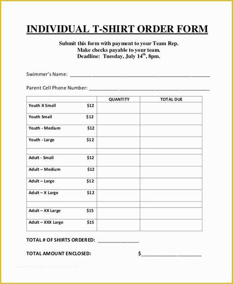 Template For T Shirt Order Form