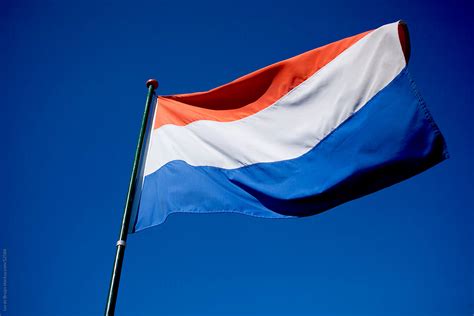 a waving dutch flag in a clear blue sky by stocksy contributor ivo de bruijn stocksy