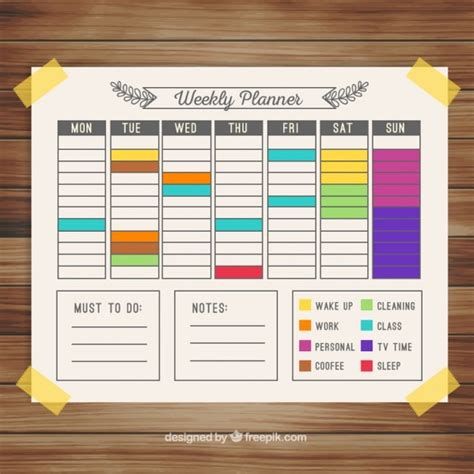 Free Vector Colorful Weekly Calendar Planner