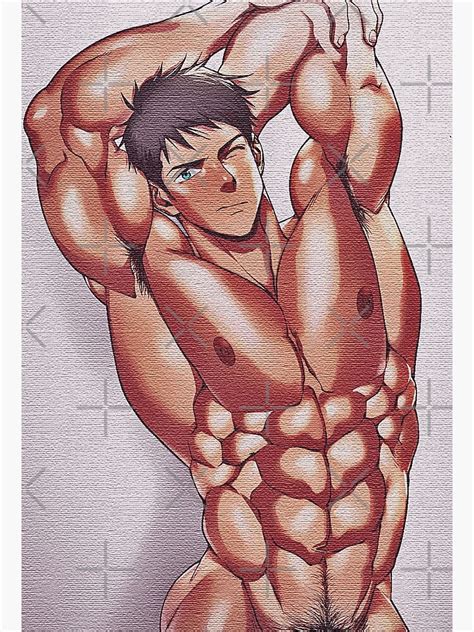Sexy Muscular Man Bara Stretching And Flexing Poster For Sale By